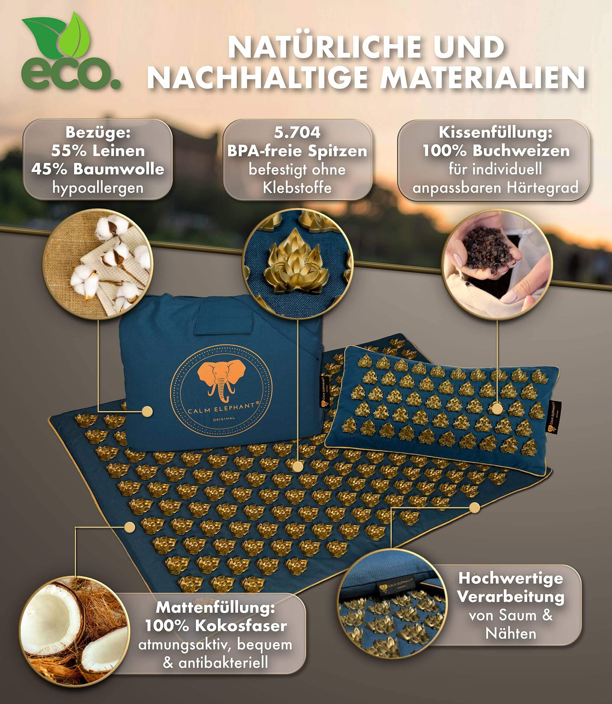 Akupressurmatte intensiv | MANDALA PRO ECO 3er Set - blau mit nachhaltigen Materialien und hypoallergenen Eigenschaften von CALM ELEPHANT