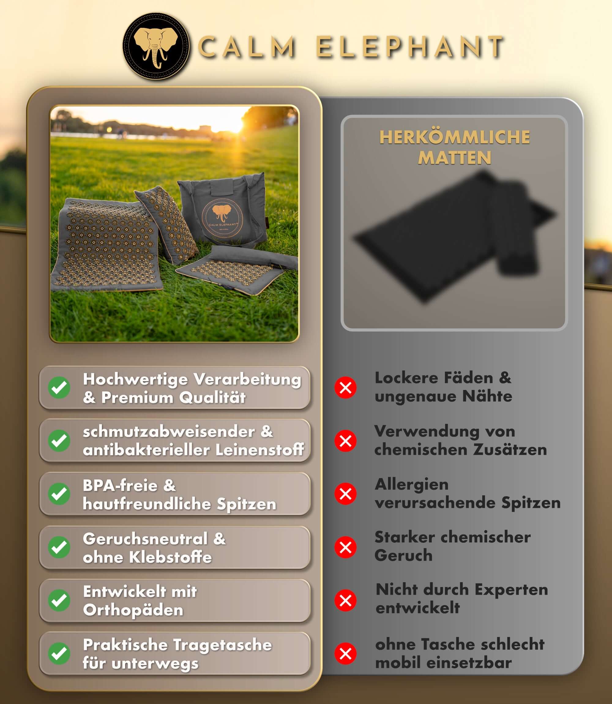 Akupressurmatte | GENUINE 5er Set - grau mit verschiedenen Matten und Details zur hochwertigen Verarbeitung