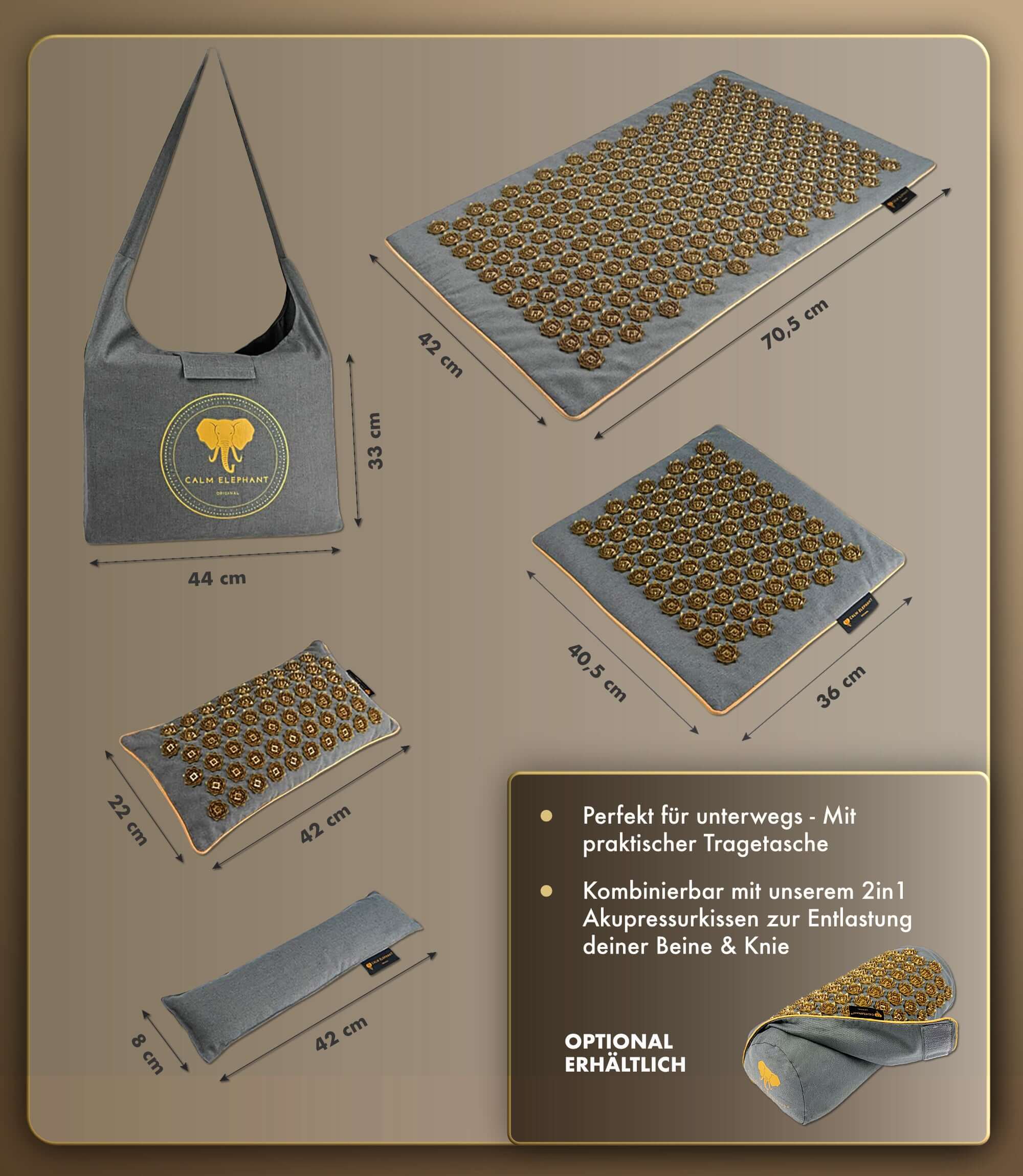 Akupressurmatte | GENUINE 5er Set - grau mit Tragetasche für mobile Entspannung und Wohlbefinden.