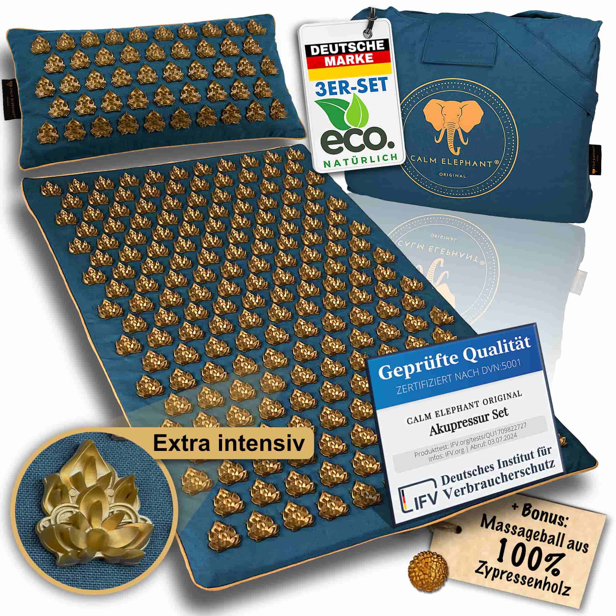 Akupressurmatte MANDALA PRO ECO - 3er-Set - Premium-Akupressurmatte von CALM ELEPHANT